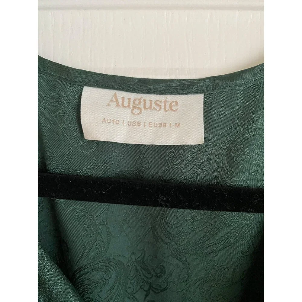 Auguste The Label Silk Green Jacquard Boho Peasant Blouse - AU 10/US M - Picture 3 of 7